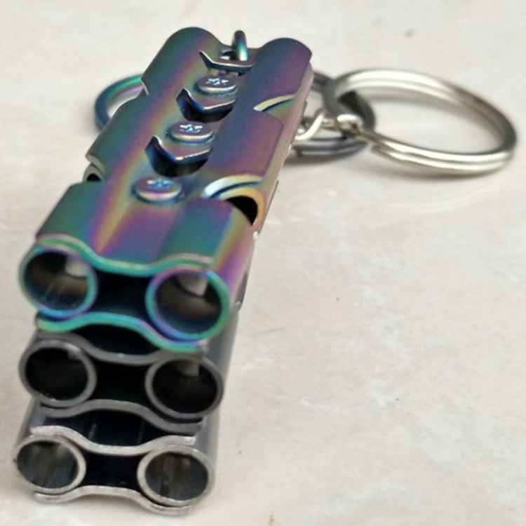 Outdoor High-decibel Stainless Steel Self-protection Double Tube Survival Whistle with Key Ring(BlackColor titanium)