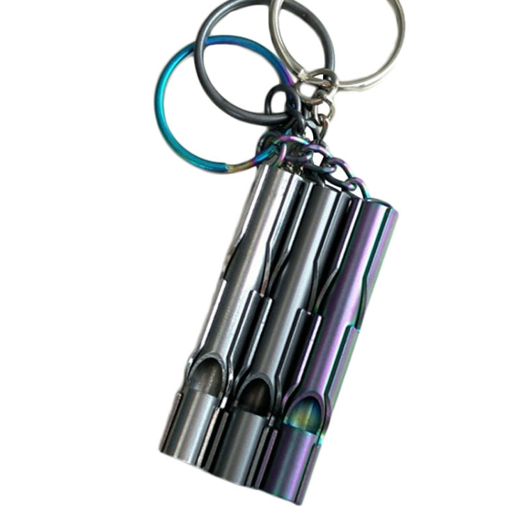 Outdoor High-decibel Stainless Steel Self-protection Double Tube Survival Whistle with Key Ring(BlackColor titanium)