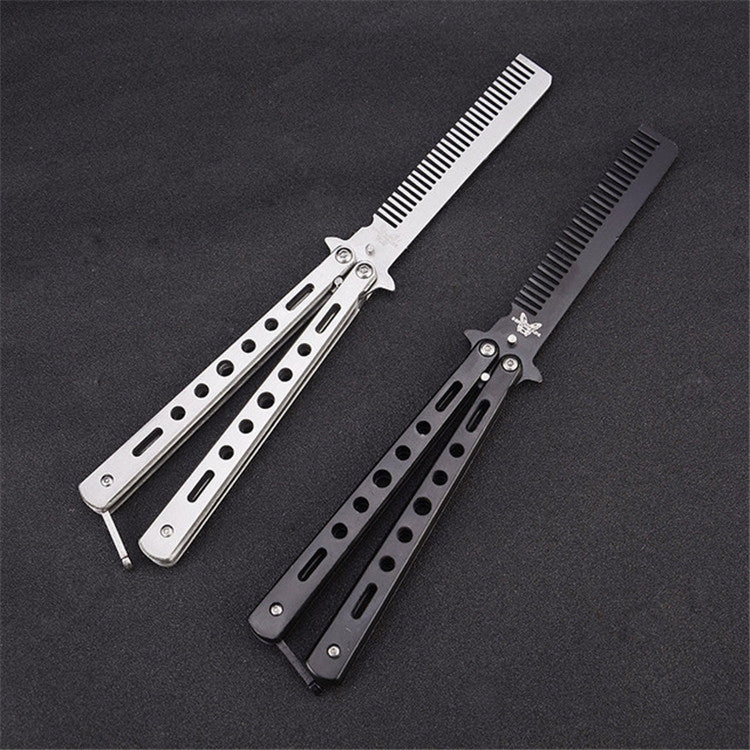 Salon Stainless Steel Practice Comb Practice Knife (Uncut) Butterfly Comb(Silver)