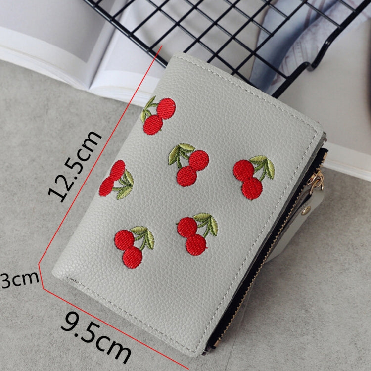 PU Leather Cherry Embroidery Coin Purse Card Holders(Black)