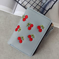 PU Leather Cherry Embroidery Coin Purse Card Holders(Grey blue)