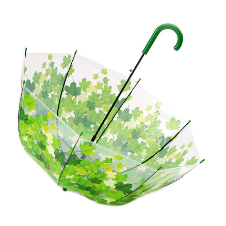 Green Leaf Transparent Umbrella Straight Rod Crooked Umbrella(Orange)
