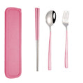 3pcs / Set Portable Stainless Steel Tableware Creative Set Chopsticks Spoon Fork Gift, Color:Pink