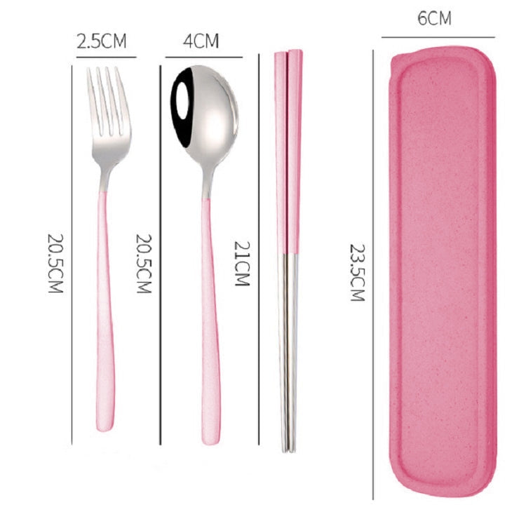 3pcs / Set Portable Stainless Steel Tableware Creative Set Chopsticks Spoon Fork Gift, Color:Pink
