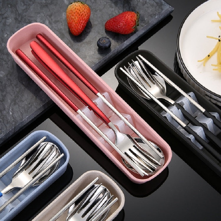 3pcs / Set Portable Stainless Steel Tableware Creative Set Chopsticks Spoon Fork Gift, Color:Pink