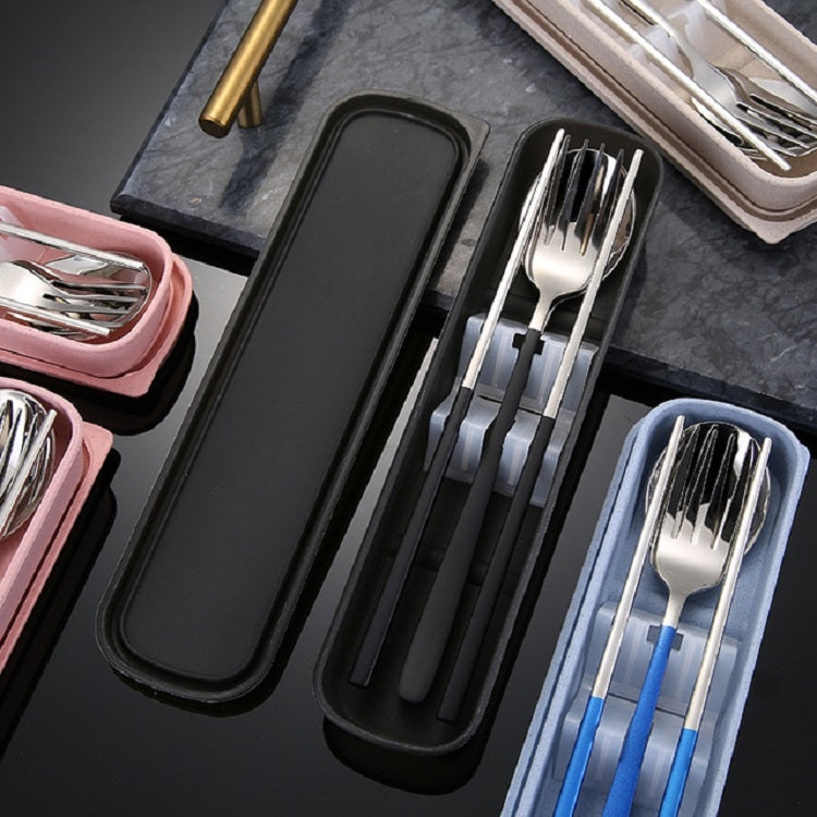 3pcs / Set Portable Stainless Steel Tableware Creative Set Chopsticks Spoon Fork Gift, Color:Pink