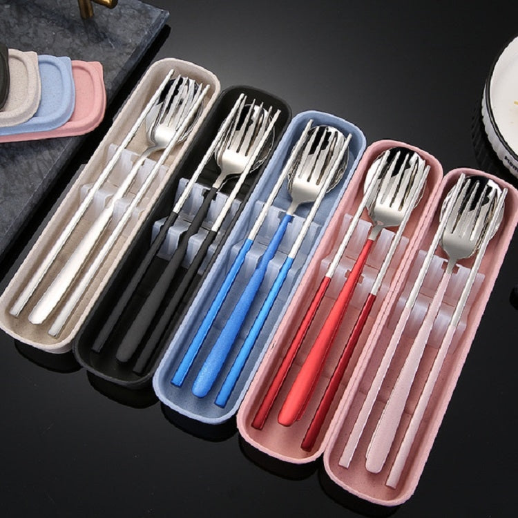 3pcs / Set Portable Stainless Steel Tableware Creative Set Chopsticks Spoon Fork Gift, Color:Pink