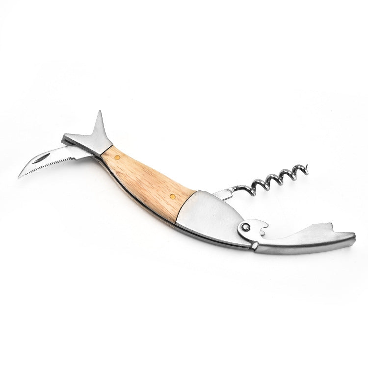 Fish Shape Wine Opener Wine Multifunctional Corkscrew with Wooden Handle