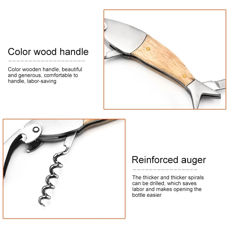 Fish Shape Wine Opener Wine Multifunctional Corkscrew with Wooden Handle