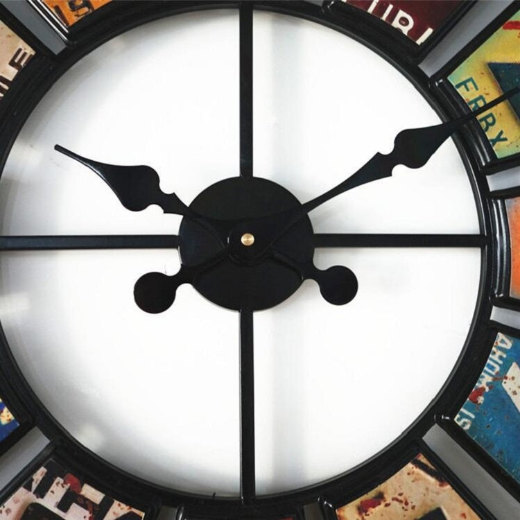 Digital Round Retro Wall Clock Creative License Plate Wrought Iron Decorative Clock(Colorful)