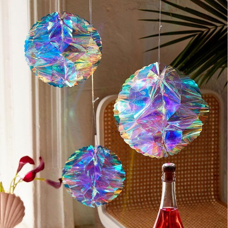 2 PCS Neon Film Honeycomb Ball Ornaments Wedding Birthday Party Decoration Supplies, Size:15cm(As Show)