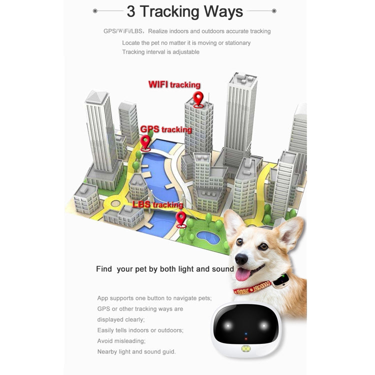 RF-V43 A Style IP67 Waterproof GPS + LBS + WiFi Pet Locator Pet Collar Tracking Device For Asia/Europe/Africa/Australia(Black)