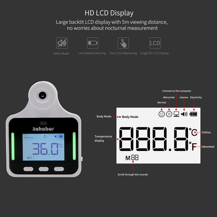 KF150 Long-distance Handsfree Non-contact Forehead Body Light-sensitive Distance Sensor Infrared Thermometer, 2.8 inch LCD Display Screen