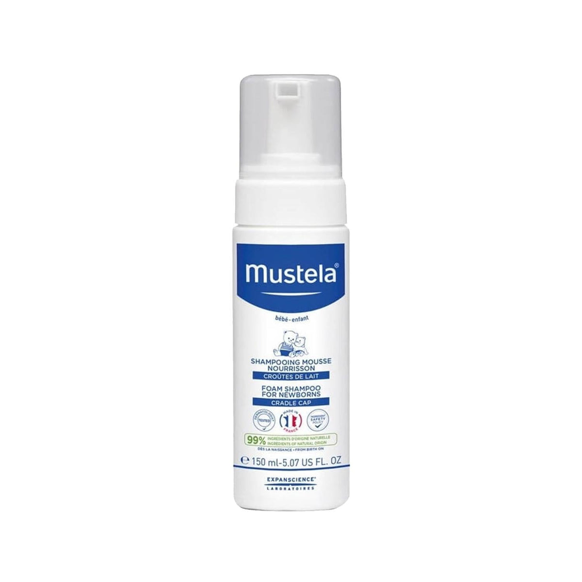 Mustela Newborn Baby Foam Shampoo - Gentle, Hypoallergenic, 5.07 fl oz