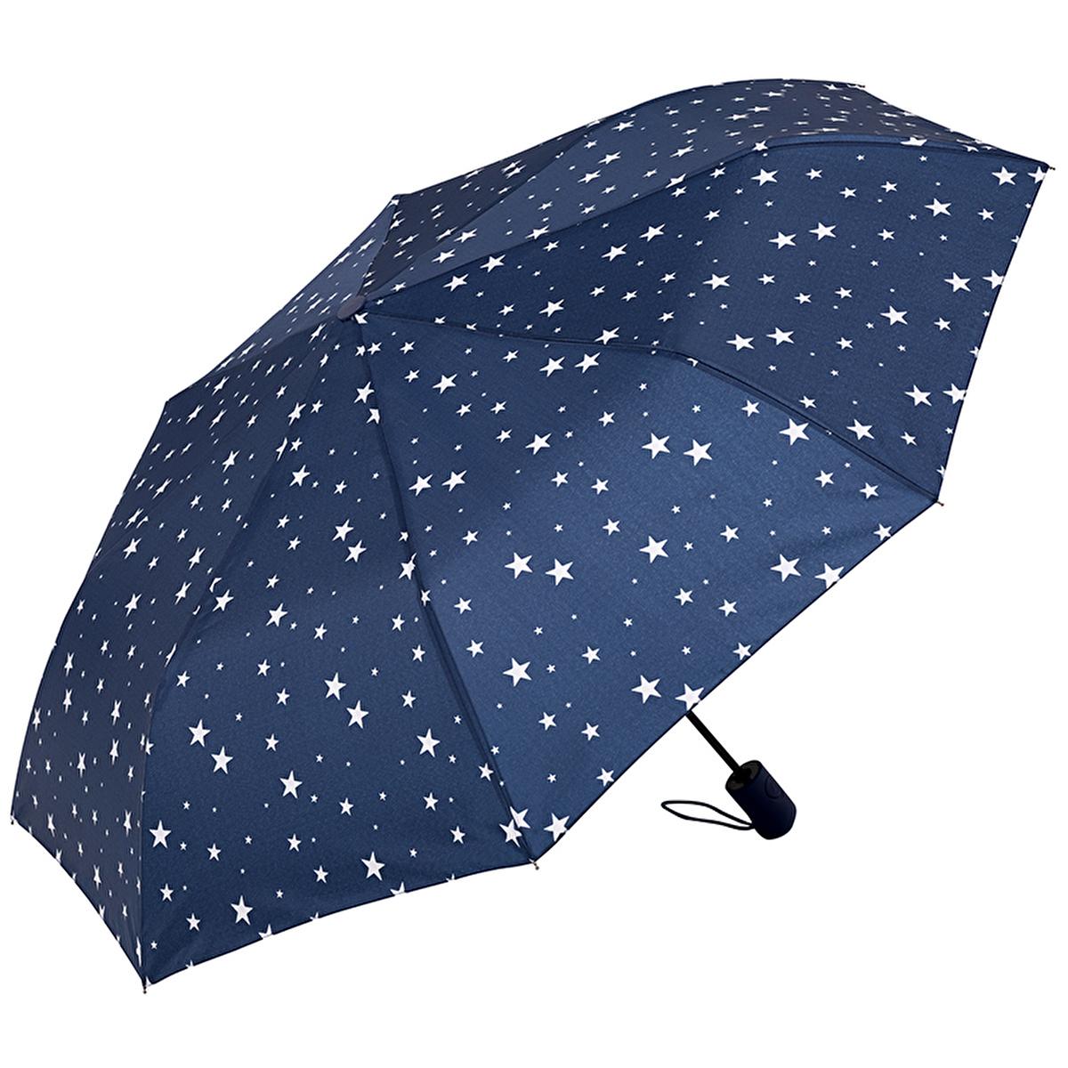 Eklips Automatic Umbrella: Compact Folding Travel Umbrella, Windproof, Navy Blue Star Pattern, Easy Open/Close