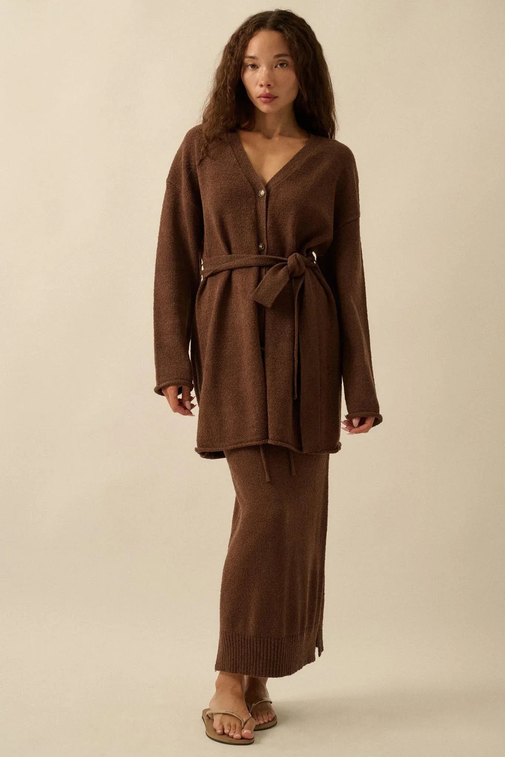 Promise the Label Belted Button-Front Cardigan