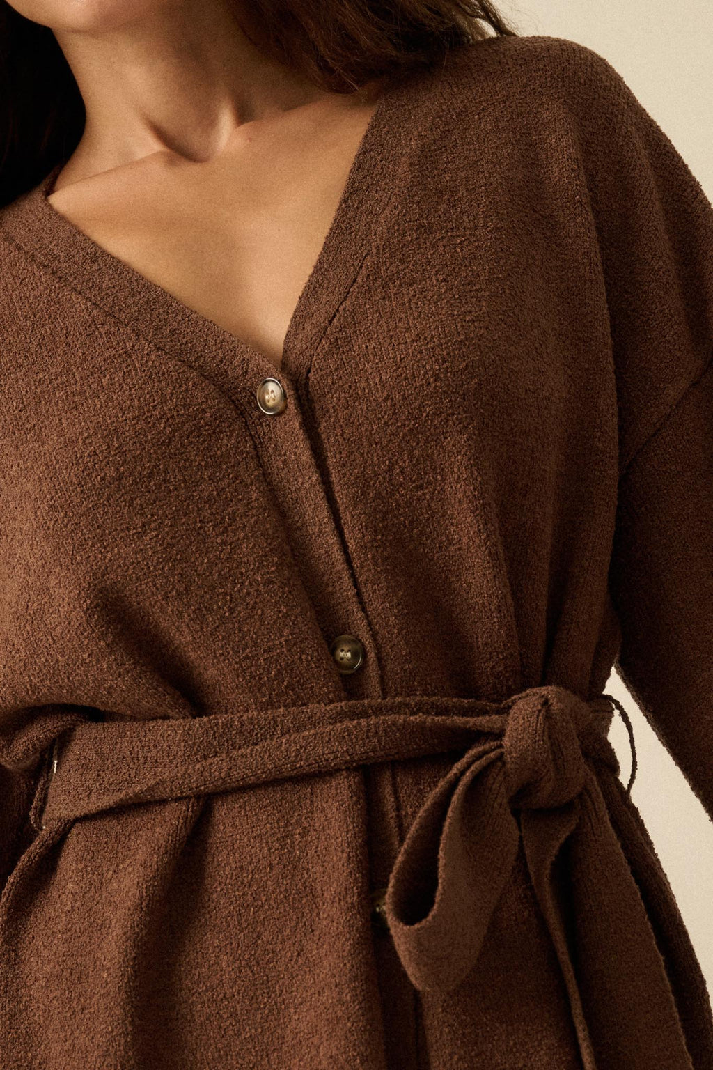 Promise the Label Belted Button-Front Cardigan