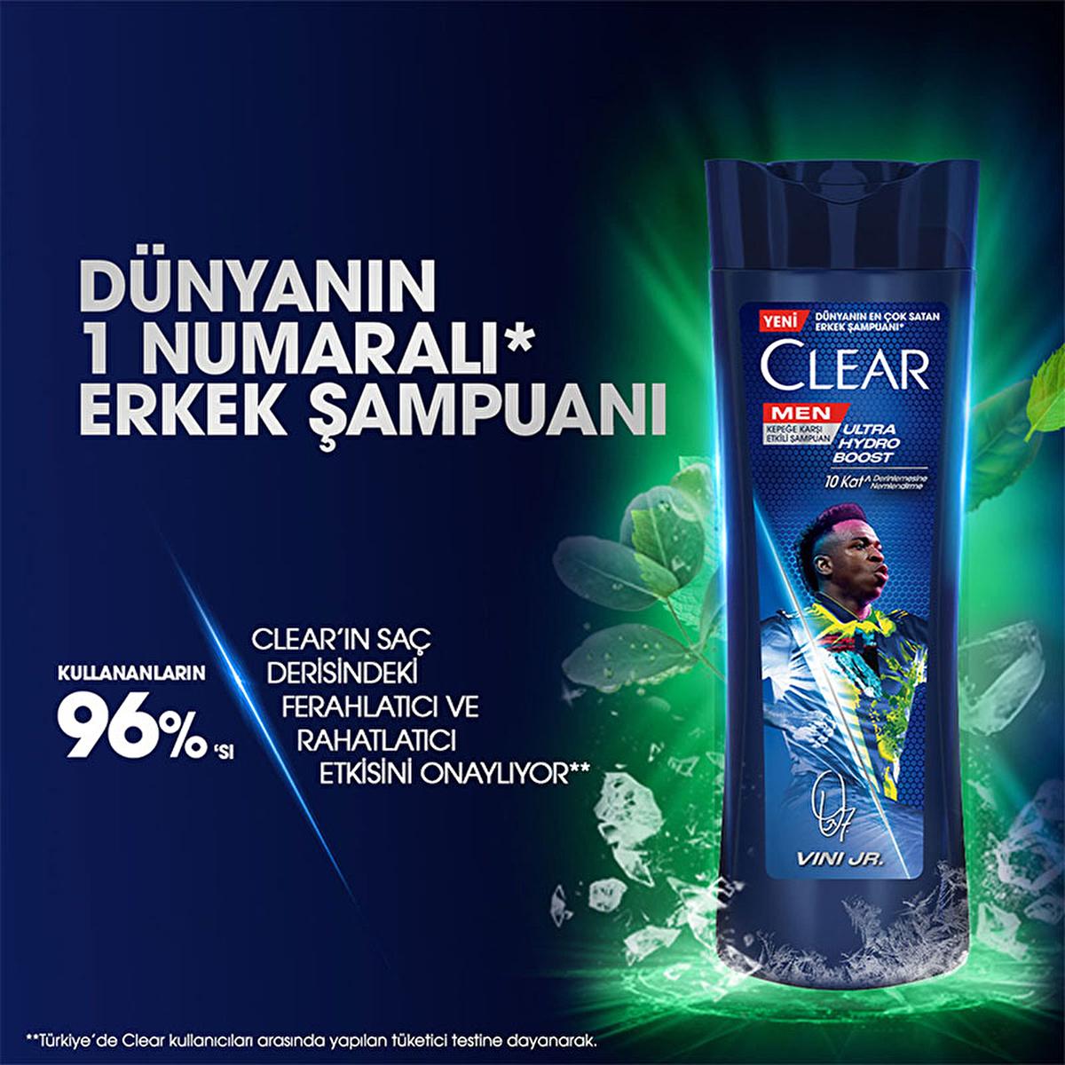 Clear Men Vinicius Junior Ultra Hydro Boost Shampoo - Anti-Dandruff, Moisturizing Shampoo for Men with Cedar Wood & Eucalyptus