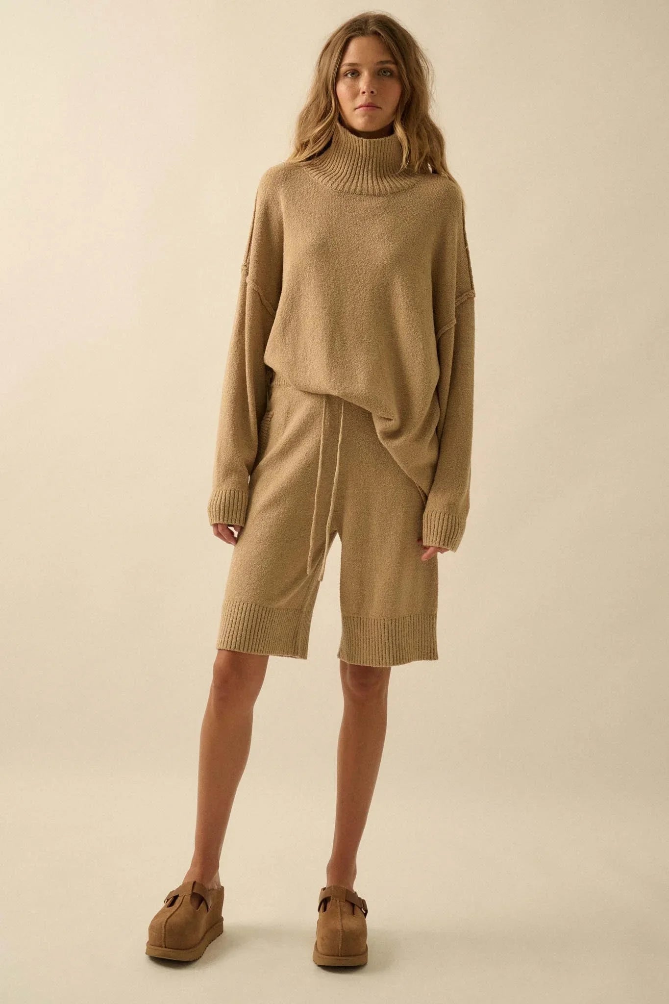 Promise the Label Textured Mock-Neck Sweater