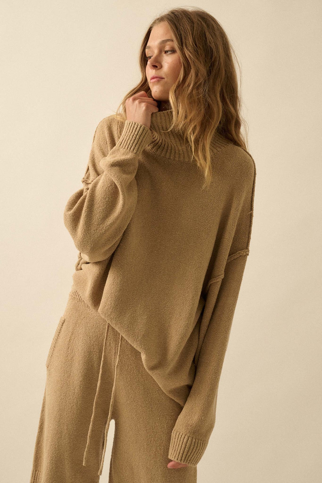 Promise the Label Textured Mock-Neck Sweater