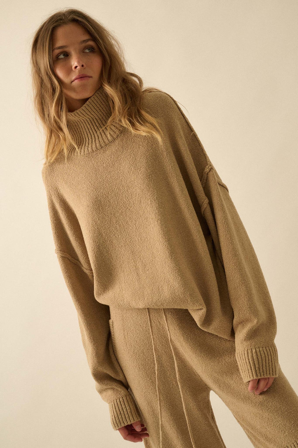 Promise the Label Textured Mock-Neck Sweater