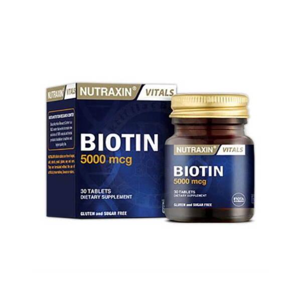 Nutraxin Biotin 5000mcg Supplement - 30 Tablets for Hair, Nail & Skin Health