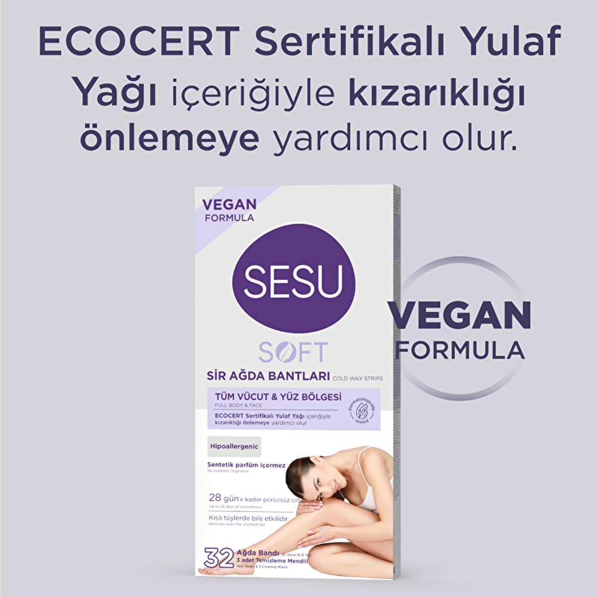Sesu Soft Wax Strips for Hair Removal - Easy, Quick, Dermatologically Tested - 32 Strips