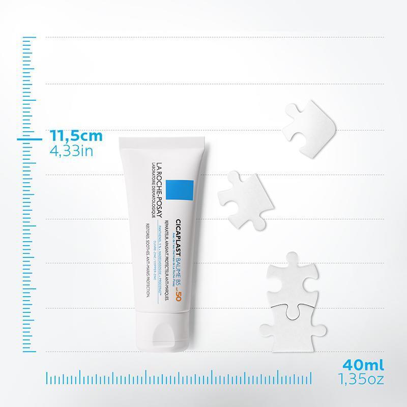 La Roche Posay Cicaplast Baume B5 SPF 50 Soothing Moisturizer Cream for Dry & Damaged Skin - Non-Greasy, Vitamin B5 Enriched Sunscreen (1.35 fl oz)