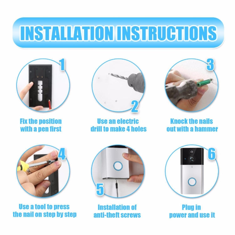 VESAFE HD 720P Security Camera Smart WiFi Video Doorbell Intercom, Support TF Card & Infrared Night Vision & Motion Detection App for IOS and Android(Silver)