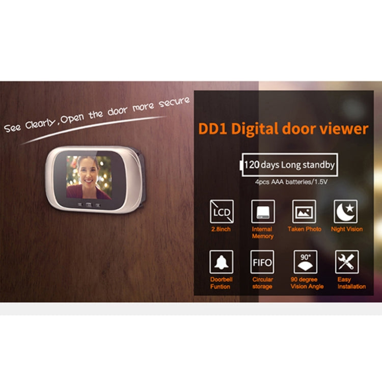 DD1 Smart Electronic Cat Eye Camera Doorbell with 2.8 inch LCD Screen, Support Infrared Night Vision(Silver)