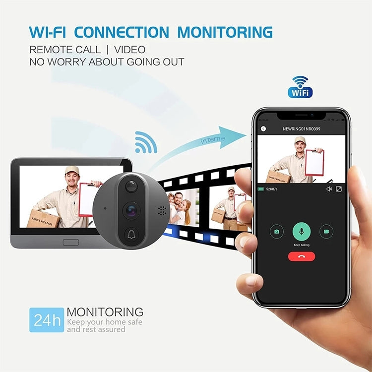 R9 4.3 inch WiFi Smart Video Visual Electronic Peephole Doorbell (Black)