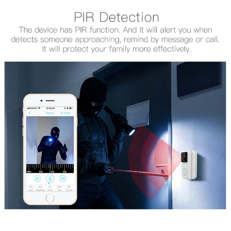 Anytek B60 720P Smart WiFi Video Visual Doorbell, Support APP Remote & PIR Detection & TF Card(White)