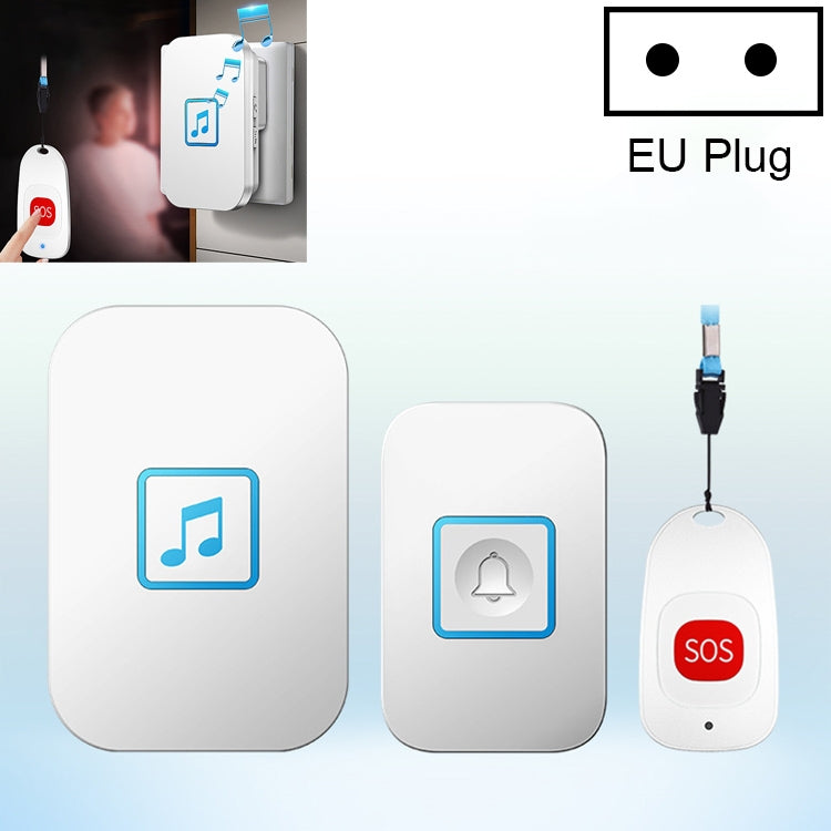 CACAZI C86 Wireless SOS Pager Doorbell Old man Child Emergency Alarm Remote Call Bell, EU Plug(White)