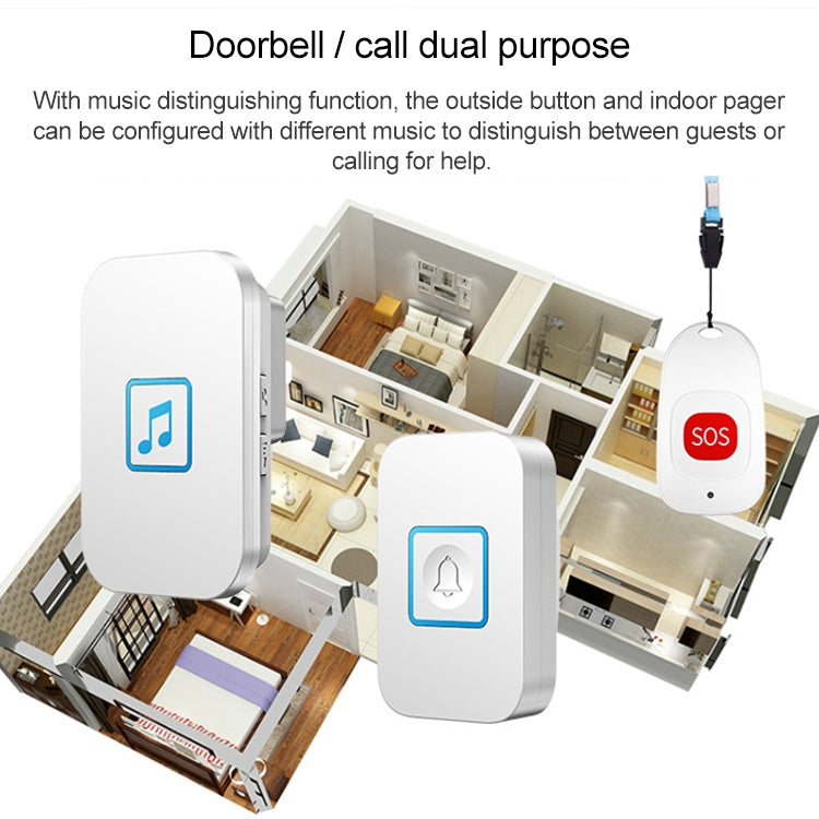 CACAZI C86 Wireless SOS Pager Doorbell Old man Child Emergency Alarm Remote Call Bell, UK Plug(Black)