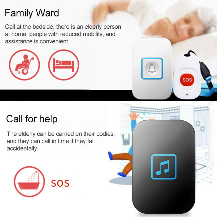 CACAZI C86 Wireless SOS Pager Doorbell Old man Child Emergency Alarm Remote Call Bell, US Plug(Black)