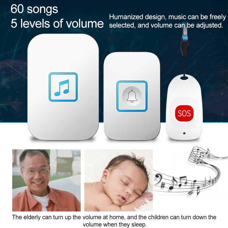 CACAZI C86 Wireless SOS Pager Doorbell Old man Child Emergency Alarm Remote Call Bell, US Plug(Black)