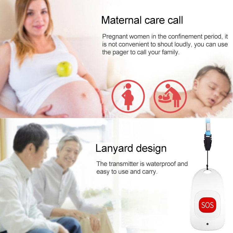 CACAZI C86 Wireless SOS Pager Doorbell Old man Child Emergency Alarm Remote Call Bell, US Plug(White)
