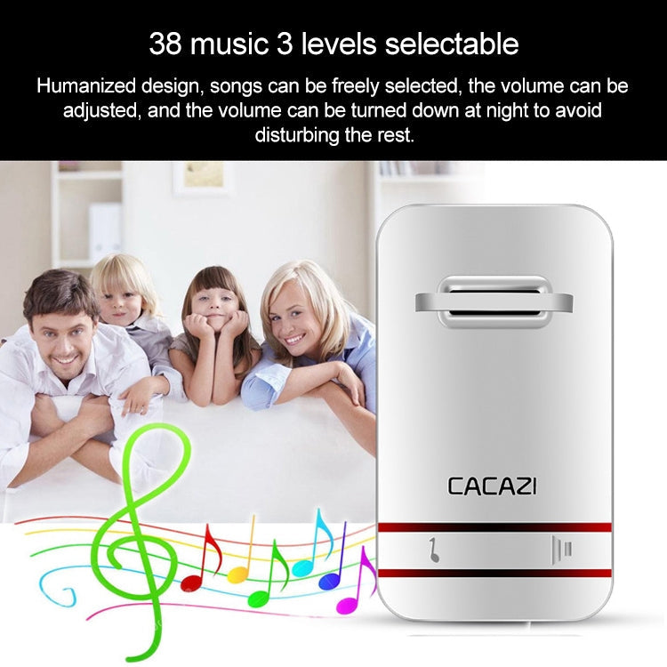 CACAZI V027G One Button Three Receivers Self-Powered Wireless Home Kinetic Electronic Doorbell, US Plug