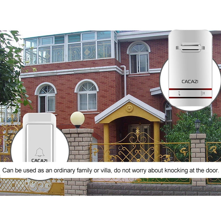 CACAZI V027G One Button One Receivers Self-Powered Wireless Home Kinetic Electronic Doorbell, EU Plug