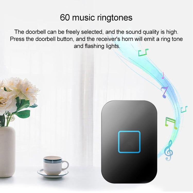 CACAZI FA88 Self-Powered Smart Home Wireless Doorbell, US Plug(Black)