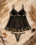 Women's Camo Babydoll Lingerie Set - WoodLand 2-Piece with Thong - Wilderness Dreams