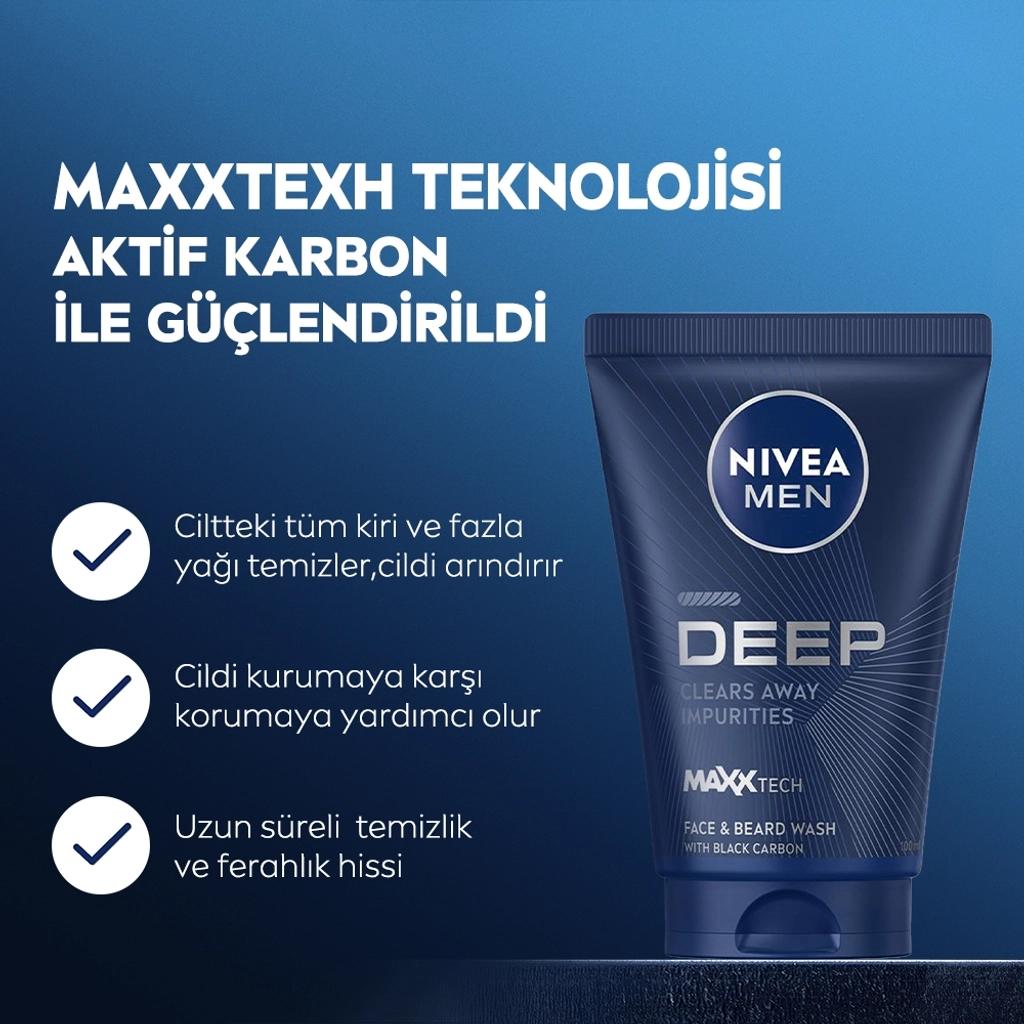 Nivea Men Deep Beard & Face Wash Gel Charcoal 100 ml