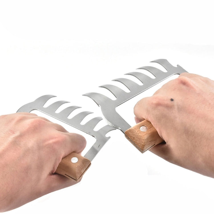 2 PCS Bear Claw Shaped stainless steel Barbecue Fork Chicken Shredded Wooden Handle  Anti-skid Creative Kitchen Fork Claw Meat Claw Splitter with (Wood color)