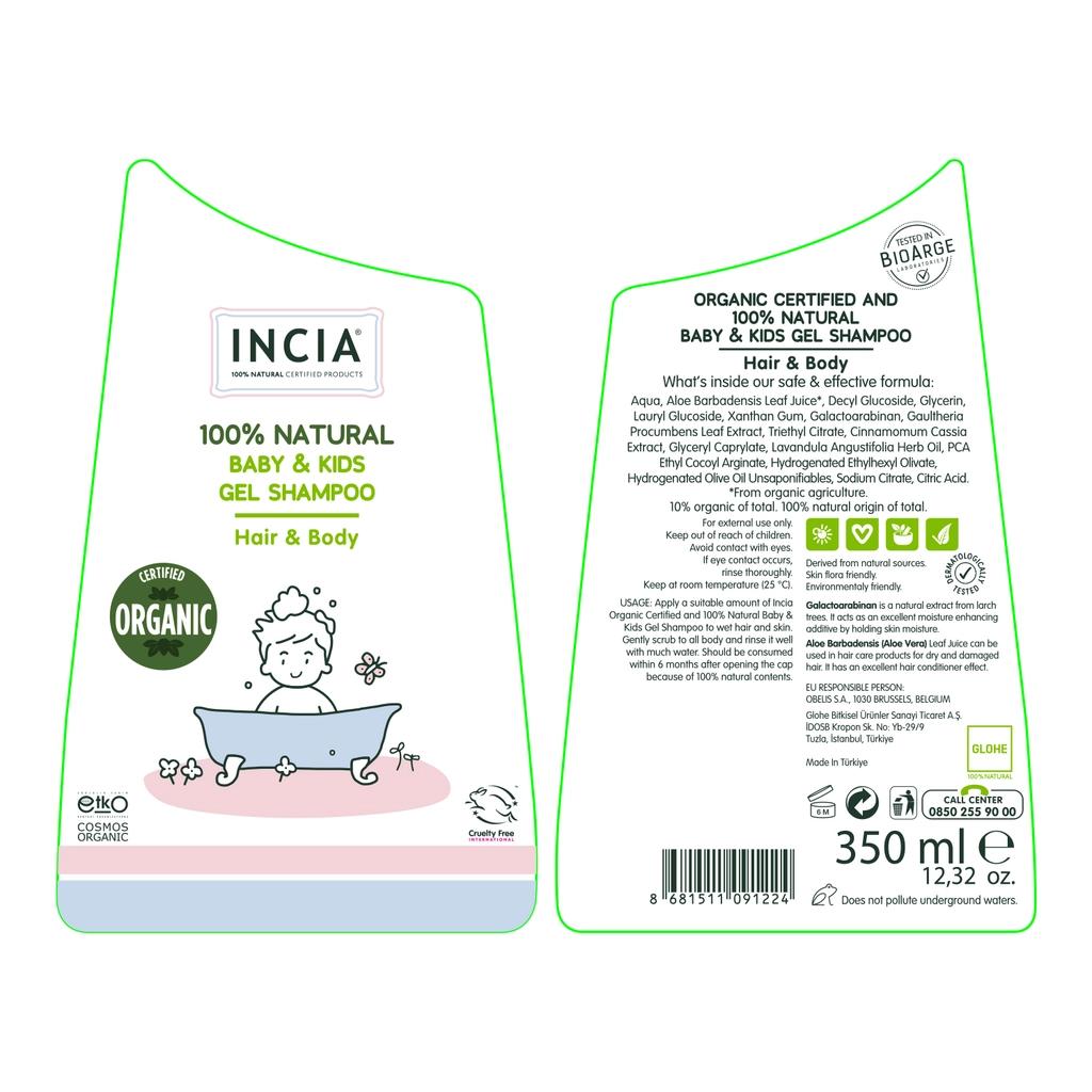 Incia 100% Natural Kids Gel Shampoo for Gentle Cleansing 350 ml