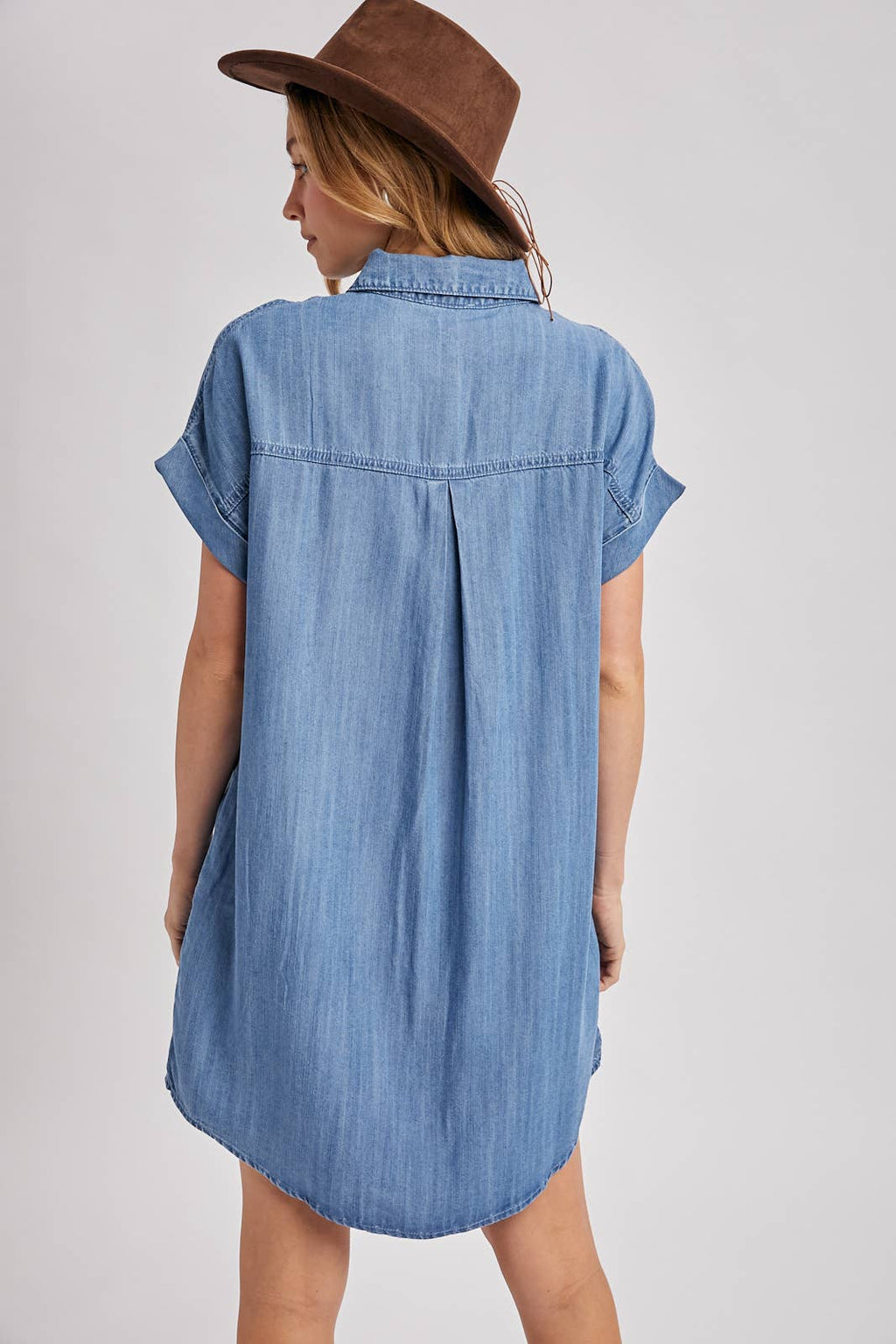 DENIM BUTTON DOWN SHIRT DRESS: MED.WASH