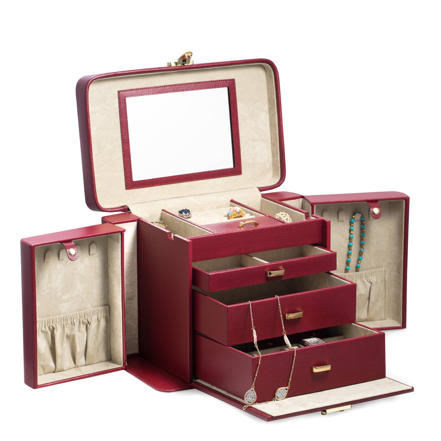BeyBerk International - 4 Level Jewelry Case: Red