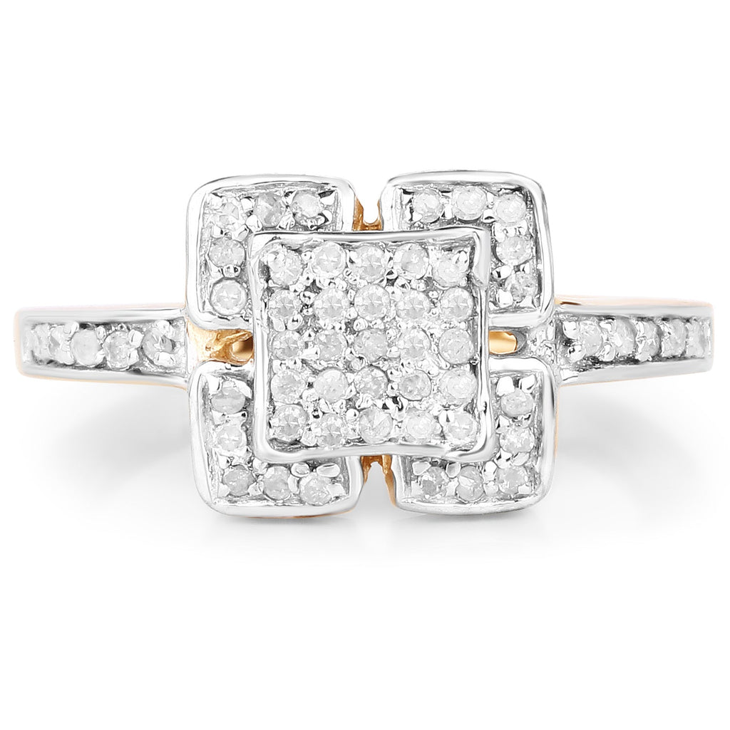 14K Yellow Gold Plated 0.24 Carat Genuine White Diamond .925 Sterling Silver Ring