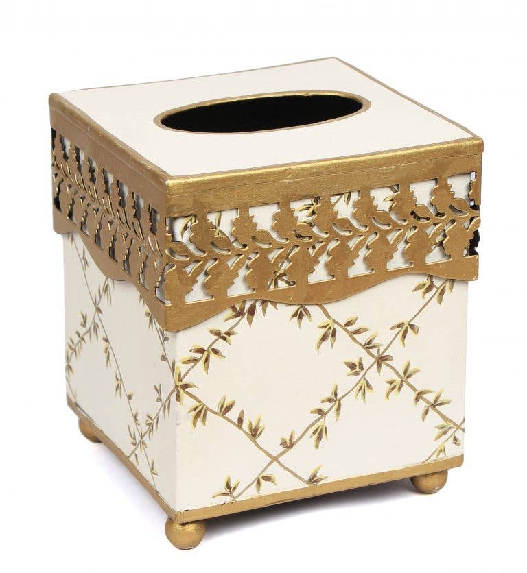 The Enchanted Home - IVORY Pierced Gold Leaf TISSUE HOLDER