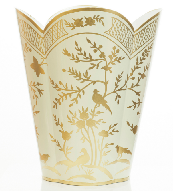 The Enchanted Home - Pale Green & Gold Chinoiserie Wastepaper Basket