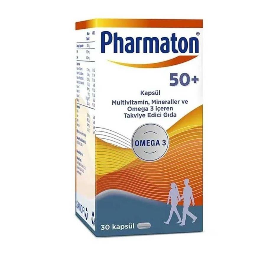 Pharmaton 50 Plus Multivitamin for Seniors: Boost Energy, Support Heart & Brain Health w/ Omega-3, Ginseng - 30 Capsules